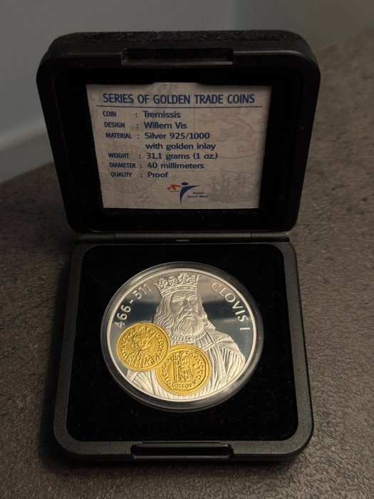 Holland. 10 Gulden 2001 Clovis I, 1 Oz Proof  (Ingen mindstepris)