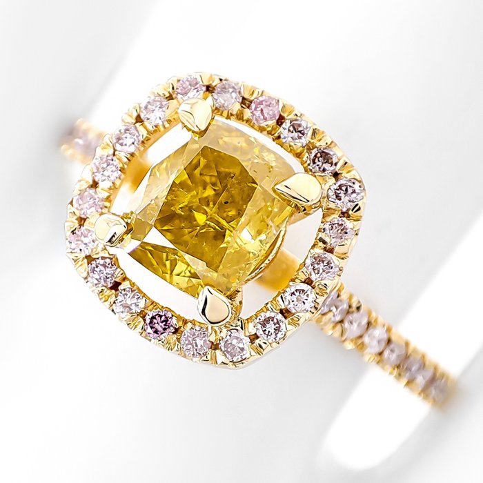 Ring - 14 karat Gulguld -  1.26ct. tw. Gul Diamant (Naturfarvet) - Diamant