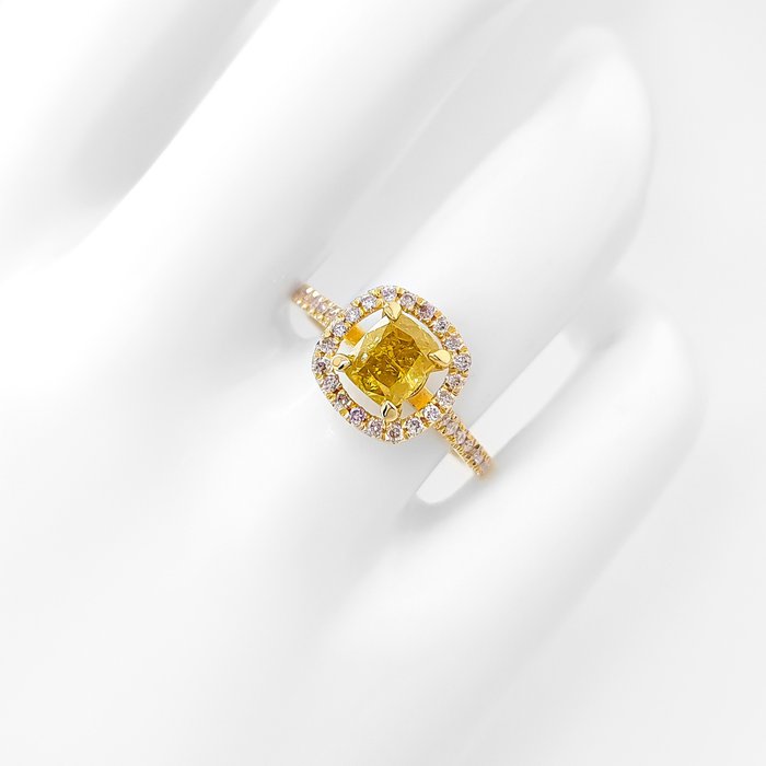 Ring - 14 karat Gulguld -  1.26ct. tw. Gul Diamant (Naturfarvet) - Diamant