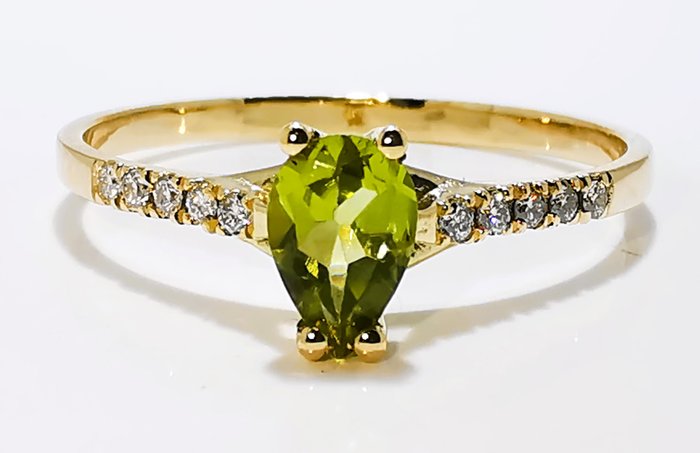 Ingen mindstepris - Ring - 14 karat Gulguld Peridot