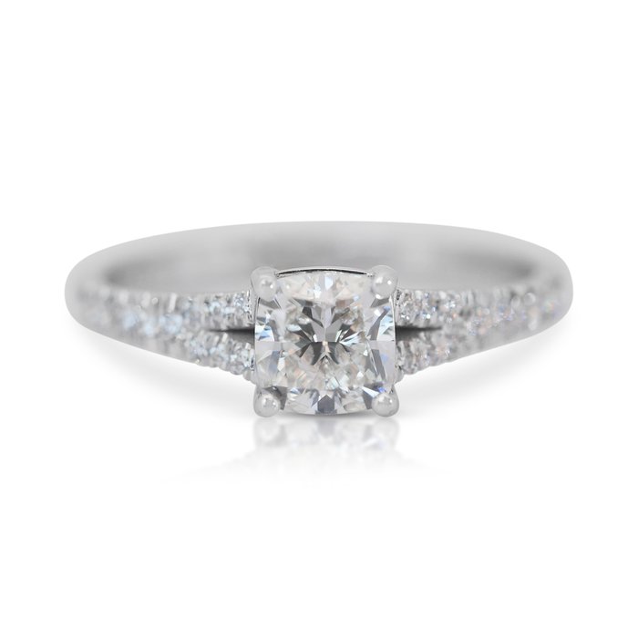 Ring - 14 karat Hvidguld -  1.07ct. tw. Diamant (Natur) - Diamant - Ideal Cut Pude Diam