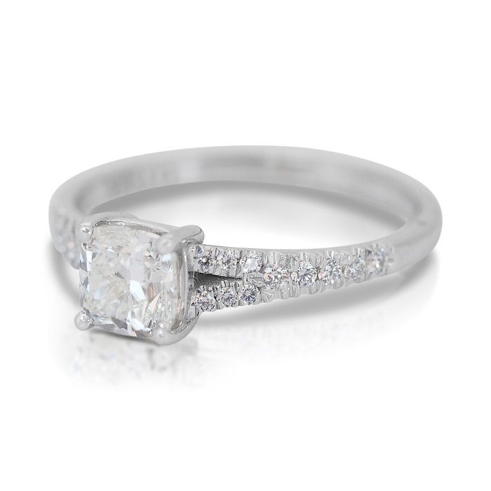 Ring - 14 karat Hvidguld -  1.07ct. tw. Diamant (Natur) - Diamant - Ideal Cut Pude Diam