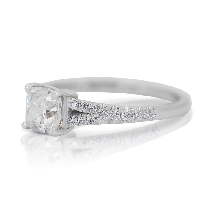 Ring - 14 karat Hvidguld -  1.07ct. tw. Diamant (Natur) - Diamant - Ideal Cut Pude Diam