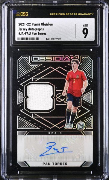 2021 Panini Obsidian Pau Torres - Autograph - Relic Patch CSG 9 - 1 Graded card