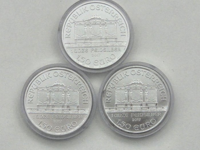 Østrig. 1 1/2 Euro 2017 Wiener Philharmoniker (3 coins)  (Ingen mindstepris)