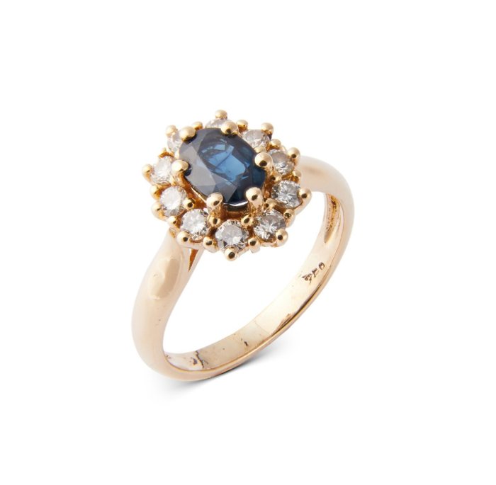 Ring - 18 kraat Gulguld -  1.35ct. tw. Safir - Diamant - Entourage Saphhire RS 53