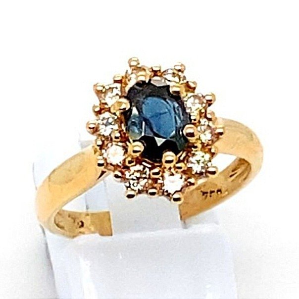 Ring - 18 kraat Gulguld -  1.35ct. tw. Safir - Diamant - Entourage Saphhire RS 53