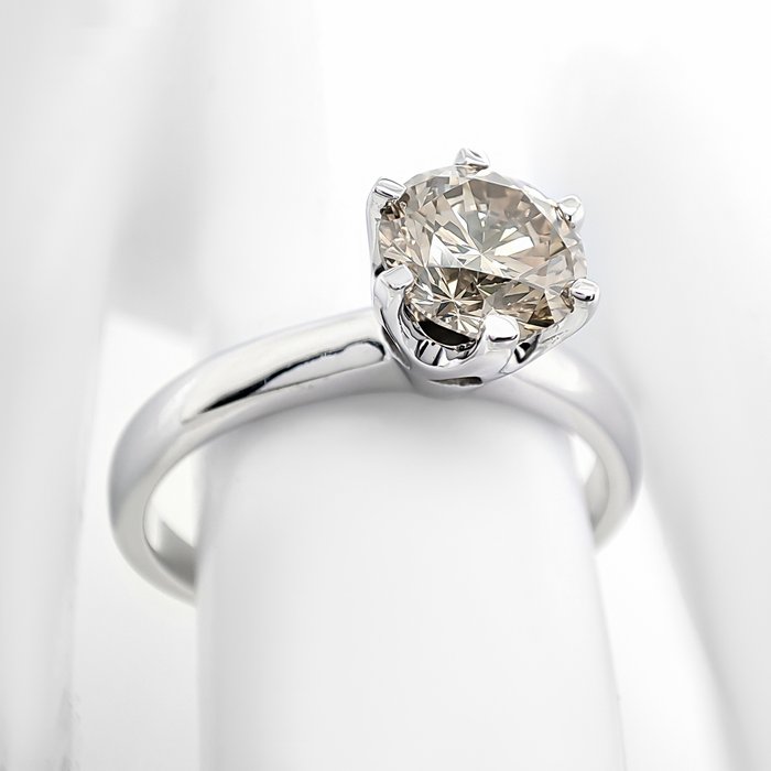 Ring - 14 karat Hvidguld -  1.18ct. tw. Grå Diamant (Naturfarvet)