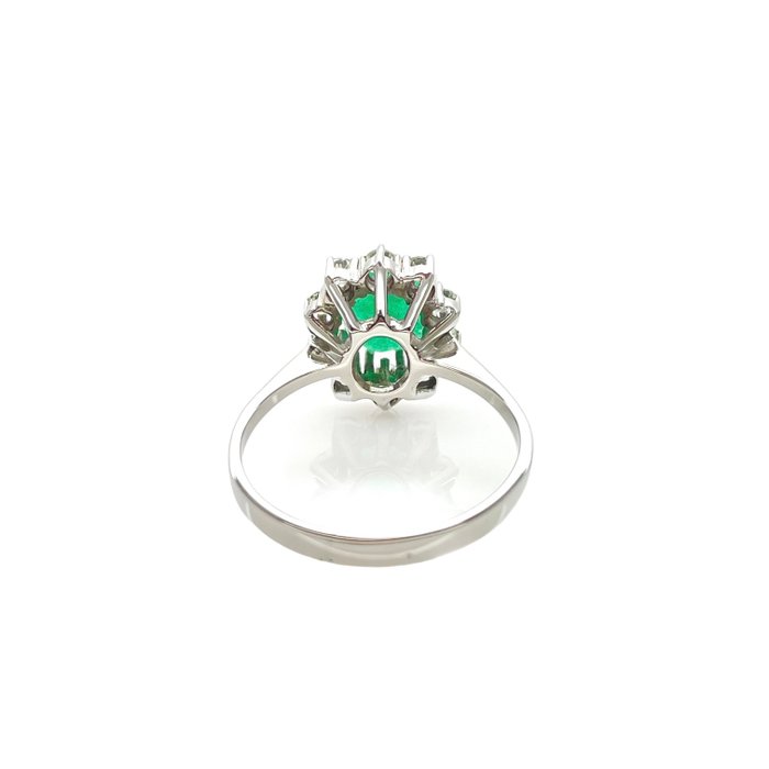 Ring - 14 karat Hvidguld -  1.05ct. tw. Smaragd - Diamant - Smaragd diamantring