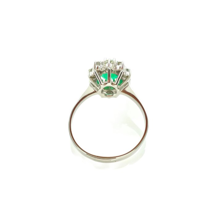 Ring - 14 karat Hvidguld -  1.05ct. tw. Smaragd - Diamant - Smaragd diamantring