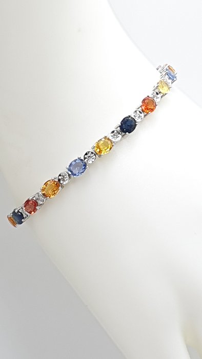 Armbånd - 18 kraat Hvidguld -  9.60ct. tw. Safir - Diamant - IGI lab