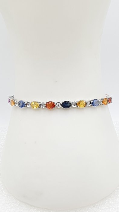 Armbånd - 18 kraat Hvidguld -  9.60ct. tw. Safir - Diamant - IGI lab