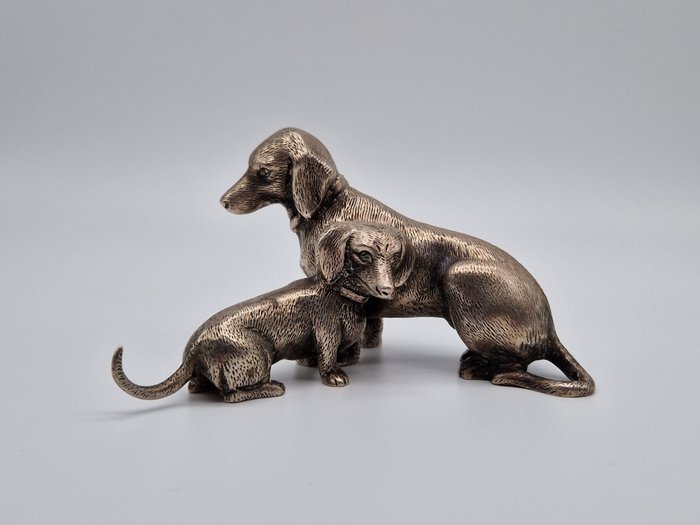 Skulptur Hund Dackel Figur Silber Tier Familie - 62 cm - 915 sølv