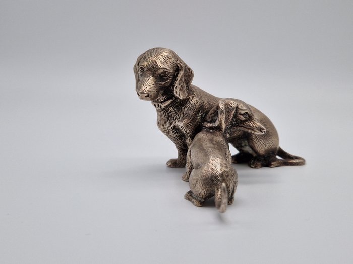 Skulptur Hund Dackel Figur Silber Tier Familie - 62 cm - 915 sølv