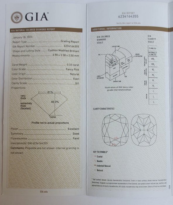 1 pcs Diamant  (Natur)  - 033 ct - Pude - SI1 - Gemological Institute of America (GIA) - Fancy Pink