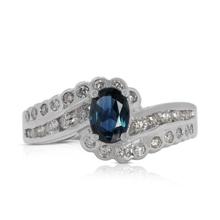 Ring - 18 kraat Hvidguld -  0.92ct. tw. Safir - Diamant