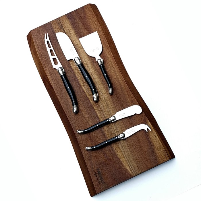 Laguiole - 5x Cheese knives - Wood Serving Board - Acacia Wood - Black - style de - Bordknive sæt (6) - Akacie træ