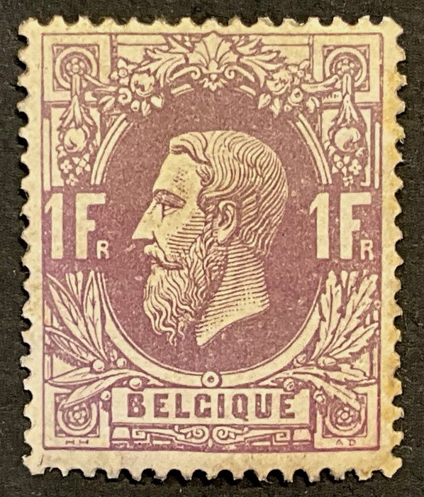 Belgien 1869/1883 - Udsendelse 1869: Leopold II - 1 franc Mørk violet - OBP 36a