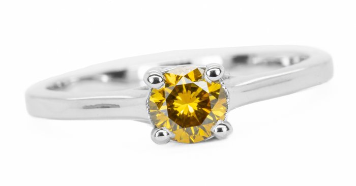 Ring - 18 kraat Hvidguld, Fancy Vivid Gul-Orange -  0.50ct. tw. Blandet gul Diamant (Naturfarvet)