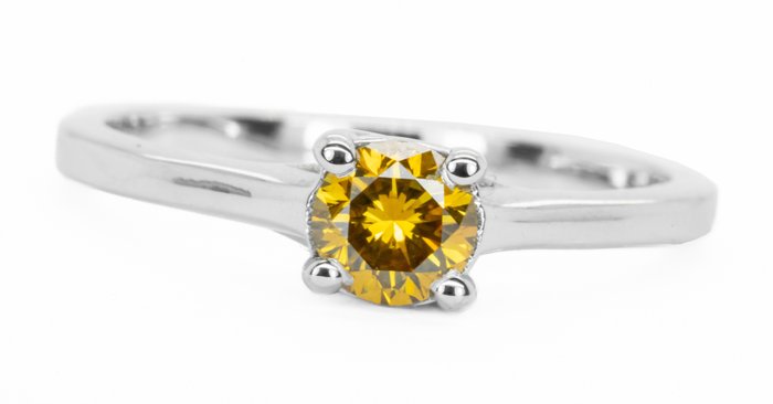 Ring - 18 kraat Hvidguld, Fancy Vivid Gul-Orange -  0.50ct. tw. Blandet gul Diamant (Naturfarvet)