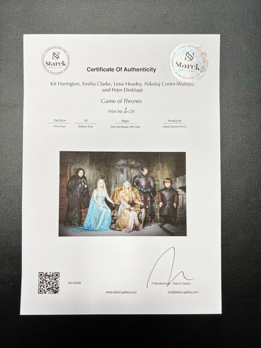 Game of Thrones Kit Harington Emilia Clarke Lena Headey Nikolaj Coster-Waldau and Peter Dinklage - Fine Art Photography - Luxury Wooden Framed 70X50 cm - Limited Edition Nr 04 of 20 - Serial ID 30596 - Original Certificate (COA) Hologram Logo Editor and QR Code - 100% New items