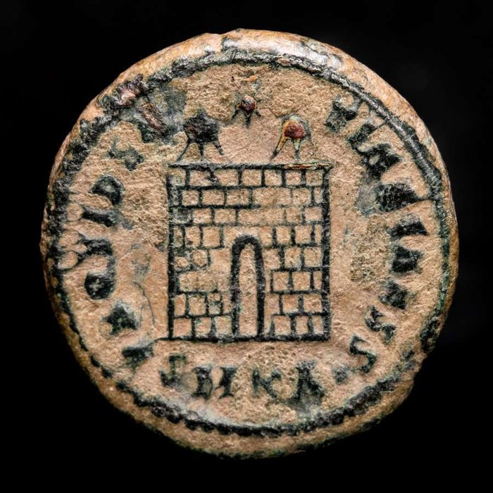 Romarriket. Constantius II (AD 337-361). Follis Treveri (Trier), 327-328 AD. PROVIDENTIAE CAESS. SMKA  (Ingen mindstepris)