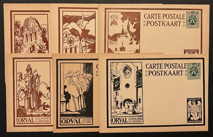 Belgien 1928/1929 - Postkort Type "Orval Abbey" - Sort + Brun - Zeldzaam