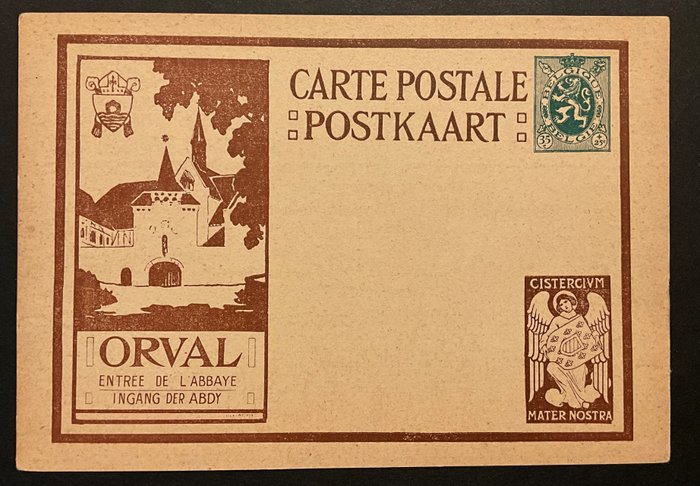 Belgien 1928/1929 - Postkort Type "Orval Abbey" - Sort + Brun - Zeldzaam