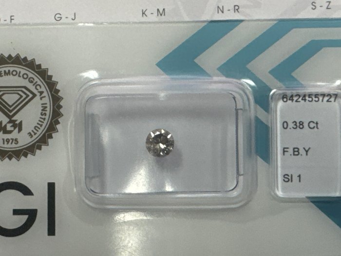 Ingen mindstepris - 1 pcs Diamant  (Naturfarvet)  - 0.38 ct - Rund - Fancy Brunlig, Gul - SI1 - International Gemological Institute (IGI)