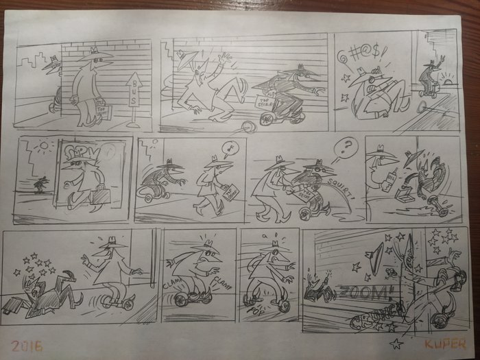 Peter Kuper - 1 Original preliminary page - MAD - Spy vs Spy - 2016