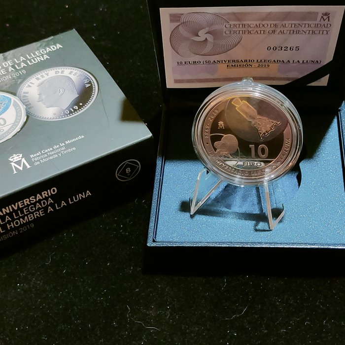 Spanien. 10 Euro 2019 "50 Aniversario de la Llegada del Hombre a la Luna" Proof  (Ingen mindstepris)