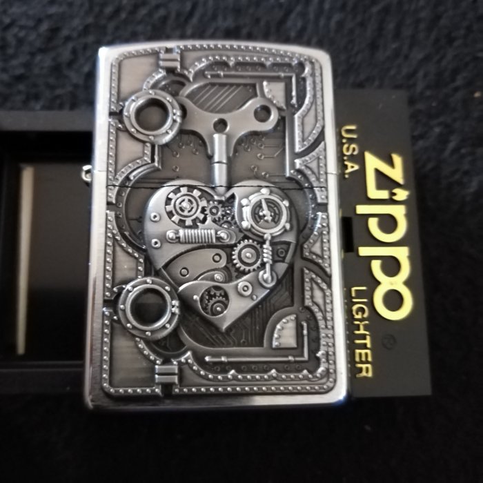 Zippo - Steampunk Heart - brush fin chrome - new - Bordlighter - Stål (rustfrit)