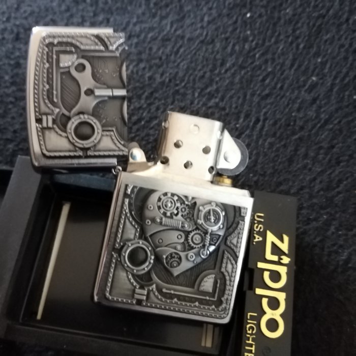 Zippo - Steampunk Heart - brush fin chrome - new - Bordlighter - Stål (rustfrit)