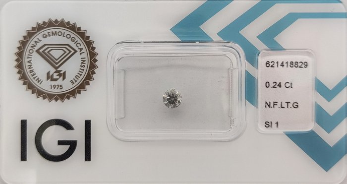 Ingen mindstepris - 1 pcs Diamant  (Naturfarvet)  - 0.24 ct - Rund - Fancy light Grå - SI1 - International Gemological Institute (IGI)