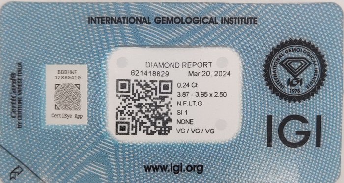 Ingen mindstepris - 1 pcs Diamant  (Naturfarvet)  - 0.24 ct - Rund - Fancy light Grå - SI1 - International Gemological Institute (IGI)