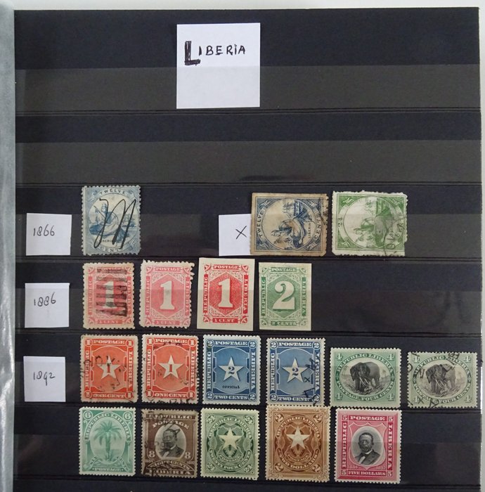 Liberia 1866/1982 - Interessant samling (med dubletter) i lagerbog