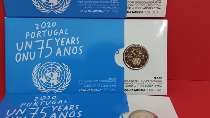 Portugal. 2 Euro 2020 "75 Anos ONU" (3 monete) Proof  (Ingen mindstepris)