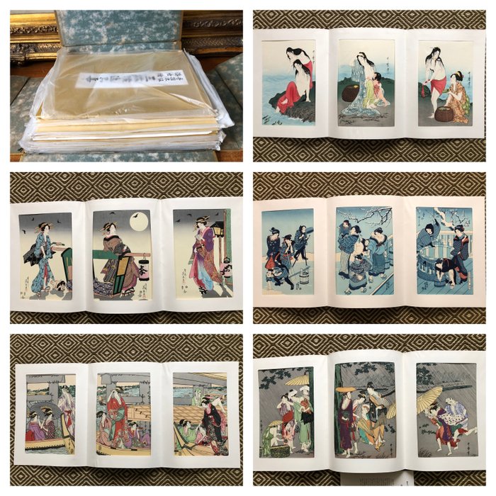 Tripartite Collection of Hand-cut Woodblock Ukiyo-e" Supervised by Yoshida Teruji (13 volumes, 33 - Utagawa Kunisada, Hiroshige, Kuniyoshi, etc. - Japan