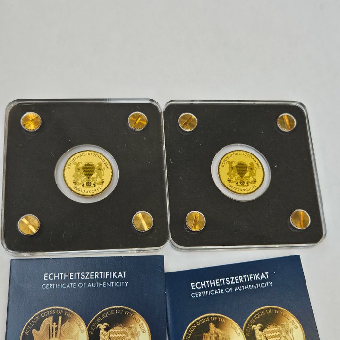 Tchad. 3000 Francs 2019 Philharmoniker + Germania, 2x1/500 Oz (.999)  (Ingen mindstepris)