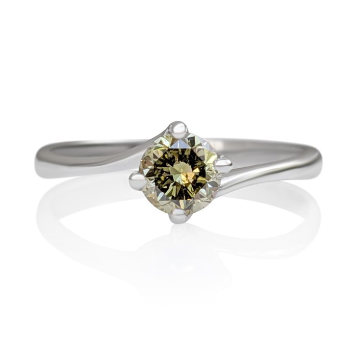 Ring - 14 karat Hvidguld -  0.51ct. tw. Gul Diamant (Naturfarvet) - IGI