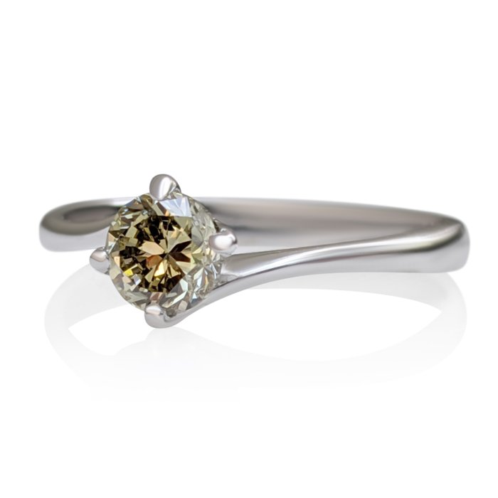 Ring - 14 karat Hvidguld -  0.51ct. tw. Gul Diamant (Naturfarvet) - IGI