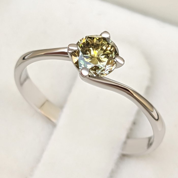 Ring - 14 karat Hvidguld -  0.51ct. tw. Gul Diamant (Naturfarvet) - IGI