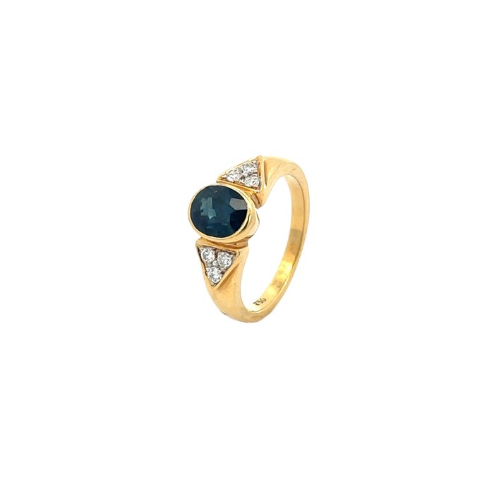 Ring - 18 kraat Gulguld -  096ct tw Safir - Diamant