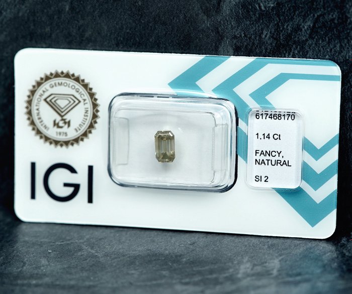 1 pcs Diamant  (Naturfarvet)  - 1.14 ct - Fancy light Grålig Gul - SI2 - International Gemological Institute (IGI)