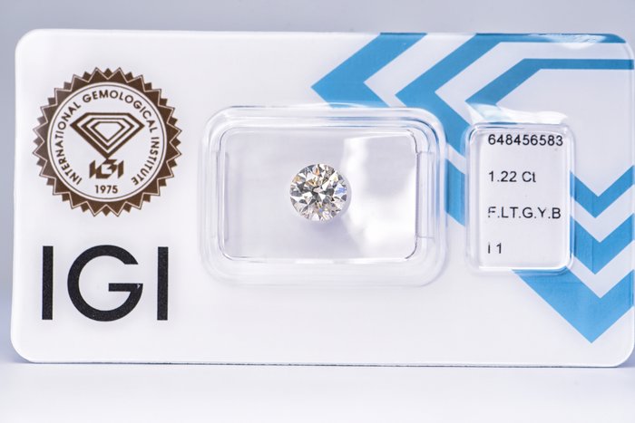 Ingen mindstepris - 1 pcs Diamant  (Naturfarvet)  - 1.22 ct - Rund - Fancy light Grå, Gullig Brun - I1 - International Gemological Institute (IGI)