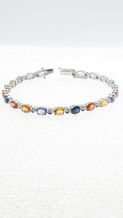 Armbånd - 18 kraat Hvidguld -  9.60ct. tw. Safir - Diamant - IGI lab/Gratis forsendelse