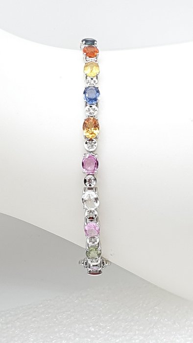 Armbånd - 18 kraat Hvidguld -  9.60ct. tw. Safir - Diamant - IGI lab/Gratis forsendelse