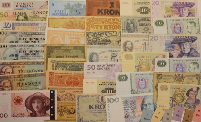 Verden. - Scandinavia / The nordics-  41 banknotes / repartition marks - various dates  (Ingen mindstepris)