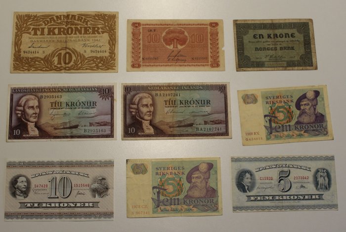 Verden. - Scandinavia / The nordics-  41 banknotes / repartition marks - various dates  (Ingen mindstepris)