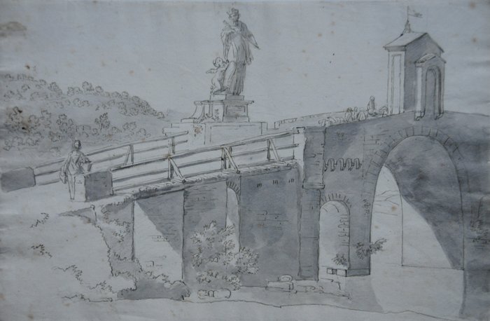 European School (XVII) - Italian landscape with bridge